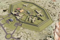 Yfirlitsmynd af fyrirhuguðu öryggisfangelsi að Stóra-Hrauni. Fangelsið mun samanstanda af fjölda bygginga og vera með …