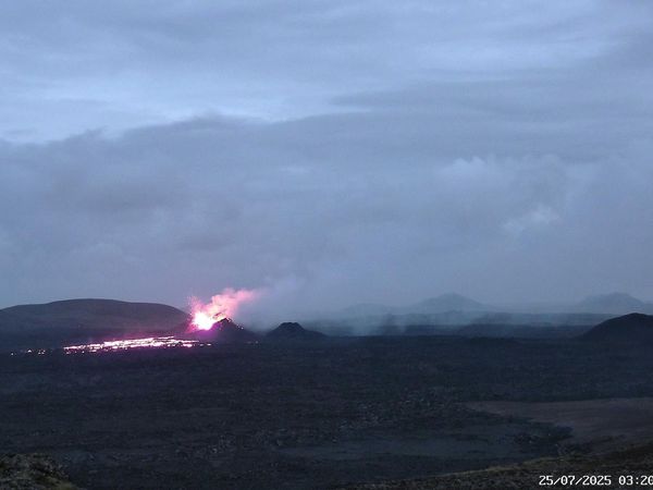 The photo is from the Icelandic Meteorological Office's webcam at the eruption site around 3 a.m.