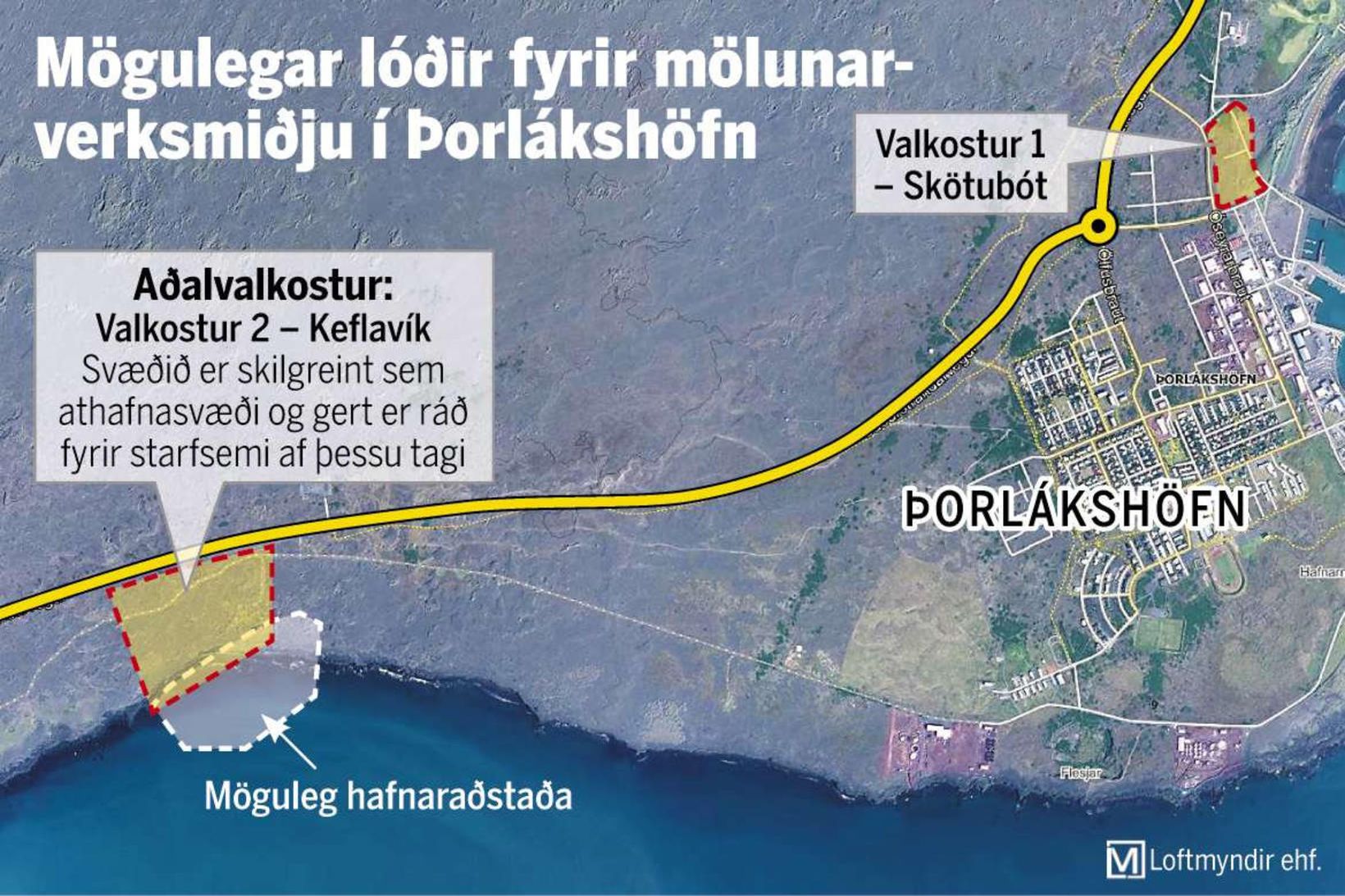 Í skýrslunni segir að stærð og staðsetning við Keflavík sé …