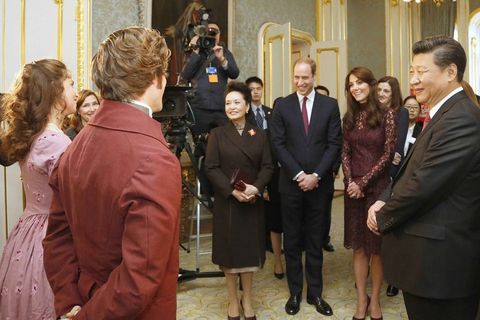 President Xi Jinping, his wife Peng Liyan, Prince William and Kate Middleton meet Heiða Rún Sigurðardóttir (far left) at Lancaster House.