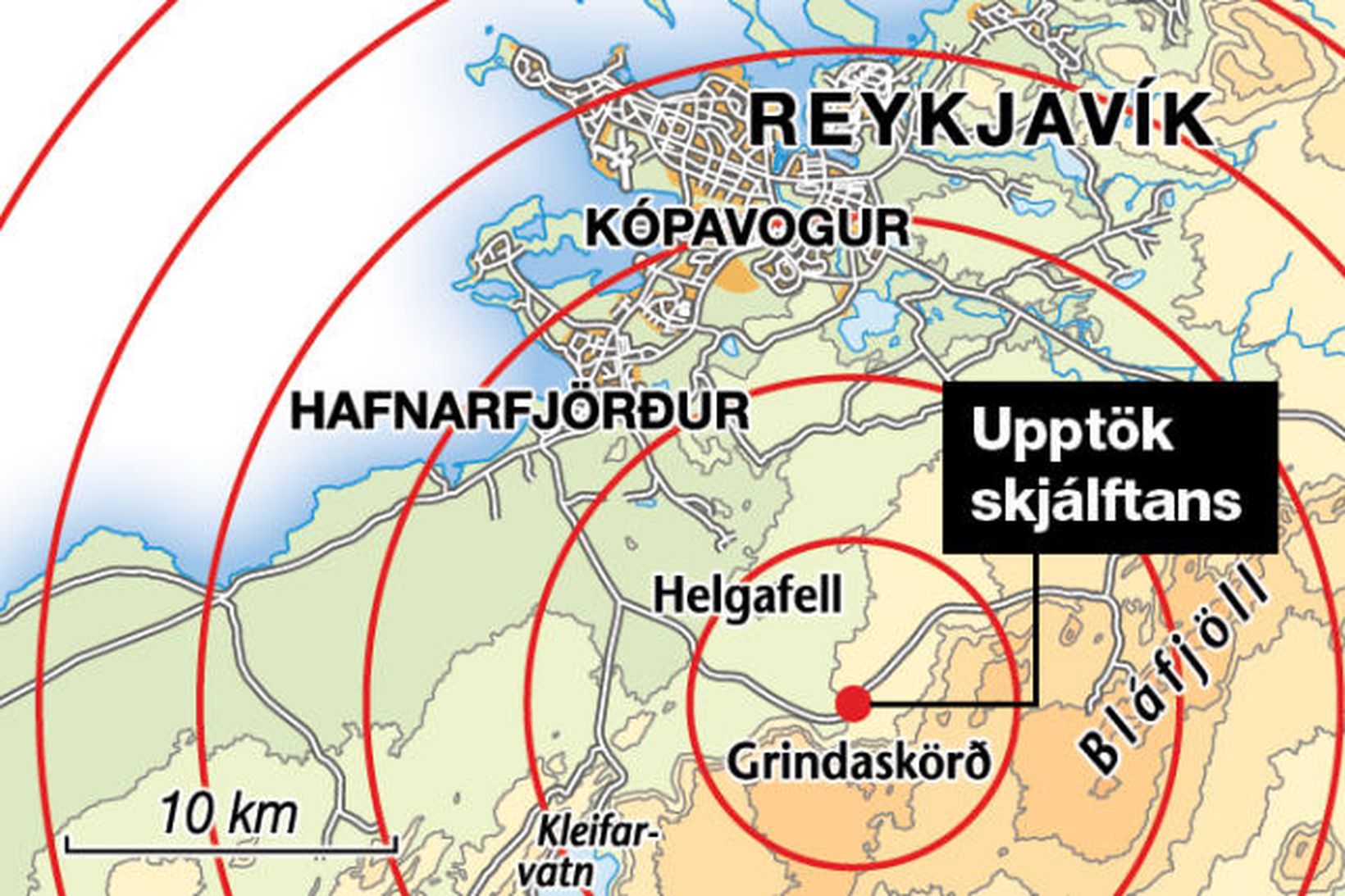 Upptök jarðskjálftanna voru suðaustan við Helgafell.
