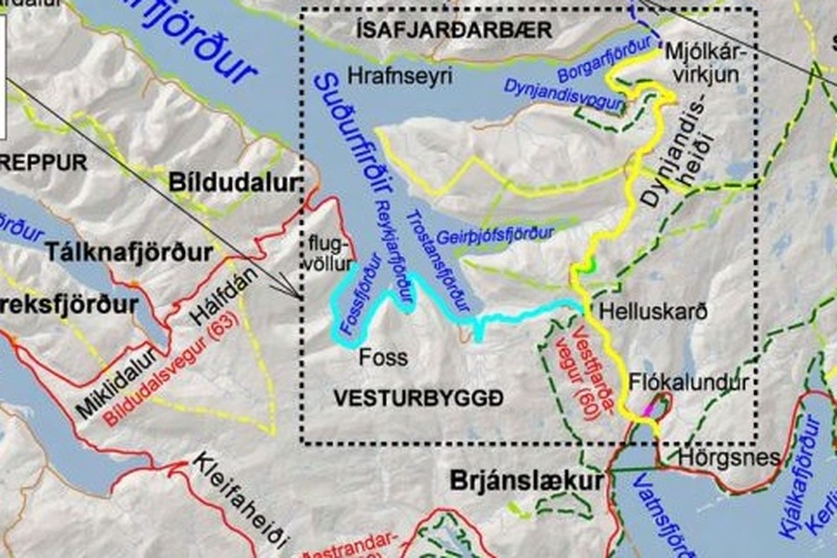 Ljósmynd af vef Vegagerðarinnar af Vestfjörðum þar sem framkvæmdirnar eru …