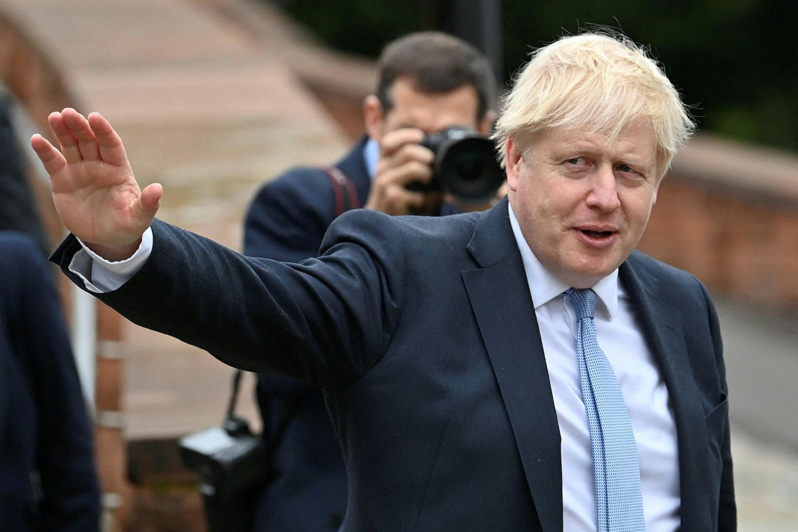 Boris Johnson, forsætisráðherra Bretlands, í morgun.
