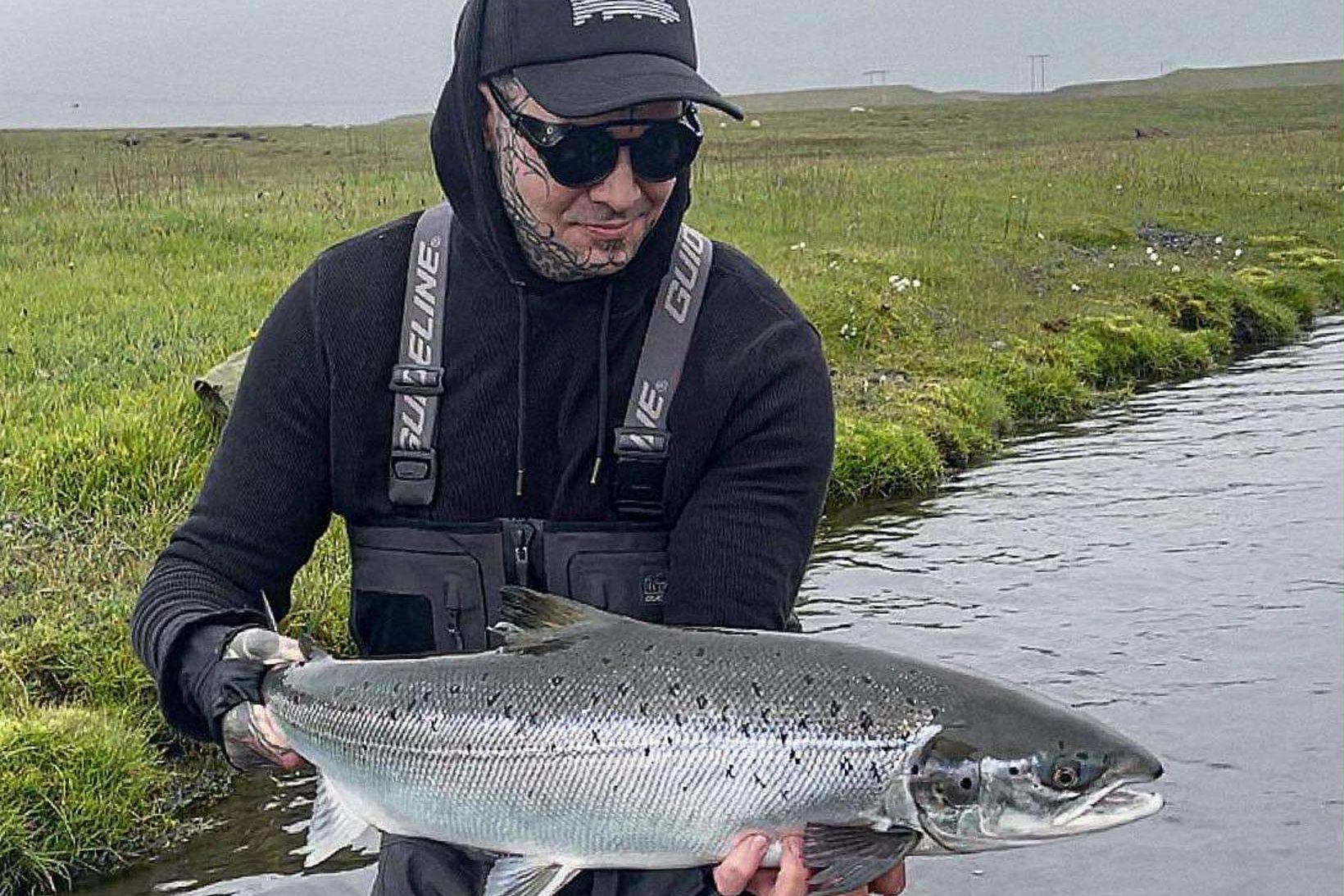 Björn Hlynur Pétursson fékk fyrsta laxinn í Eystri Rangá sumarið …