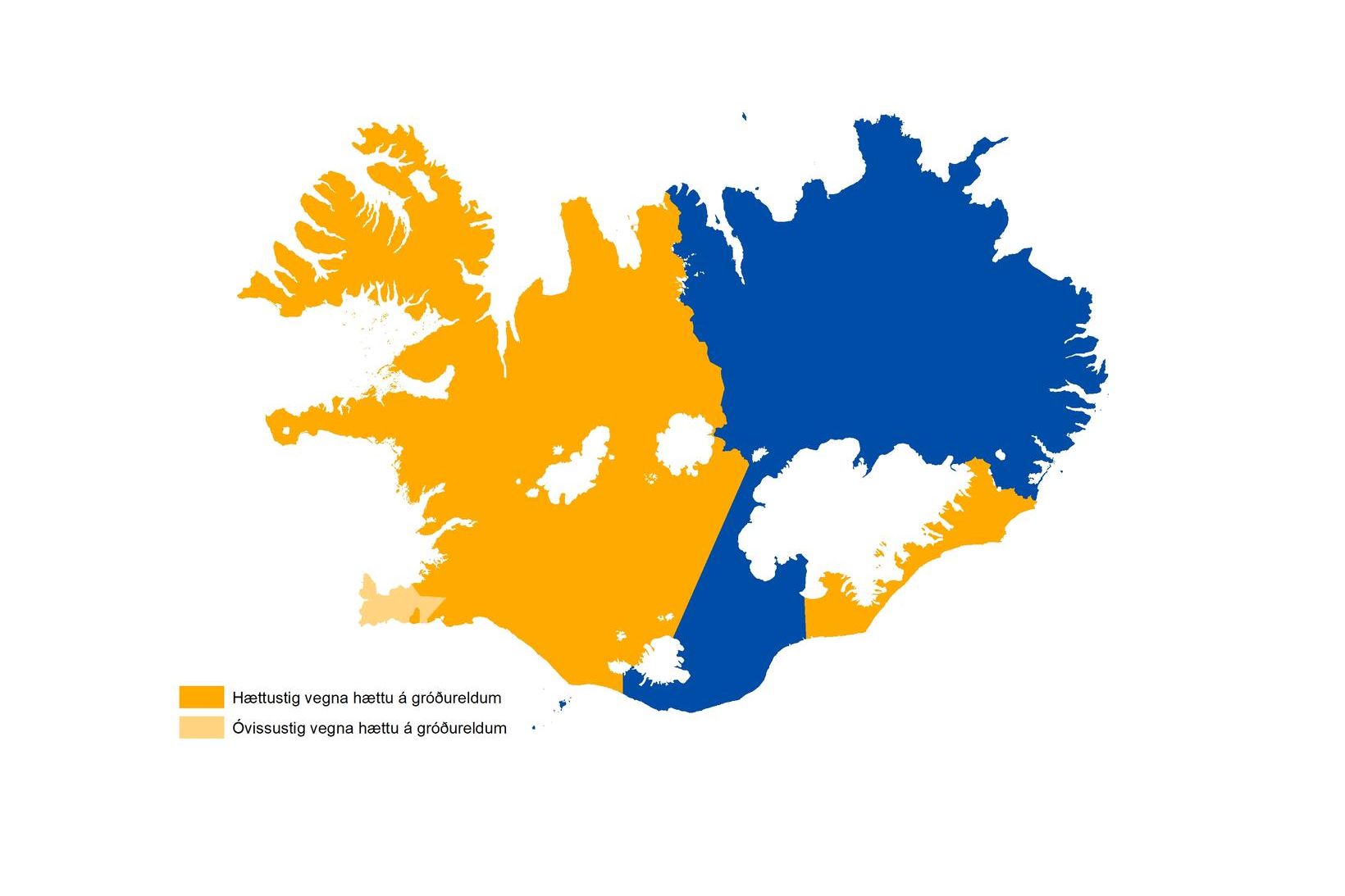 Ef frá er talinn Reykjanesskaginn, nær hættusvæðið yfir allt vestanvert …