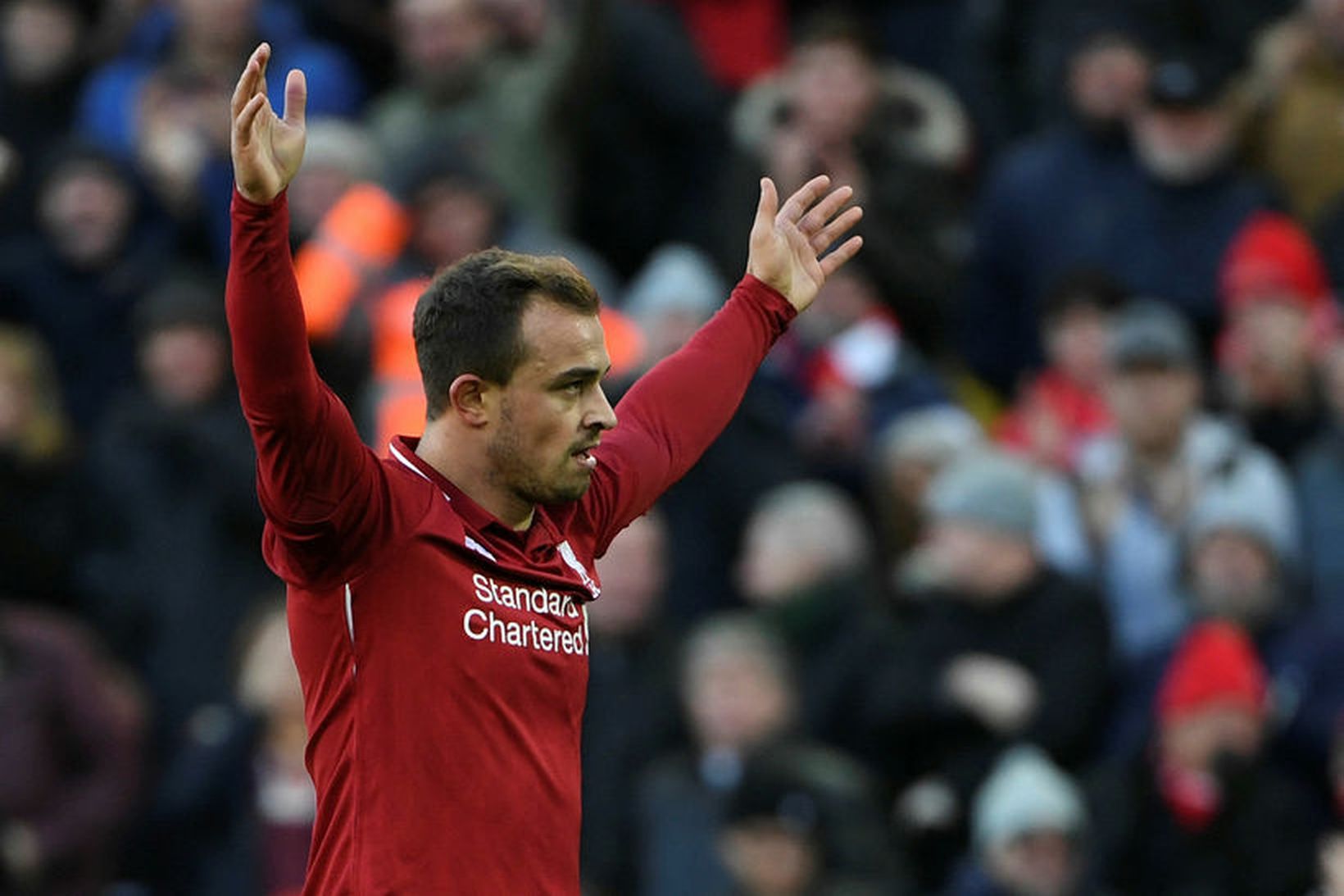 Xherdan Shaqiri skoraði þriðja mark Liverpool.