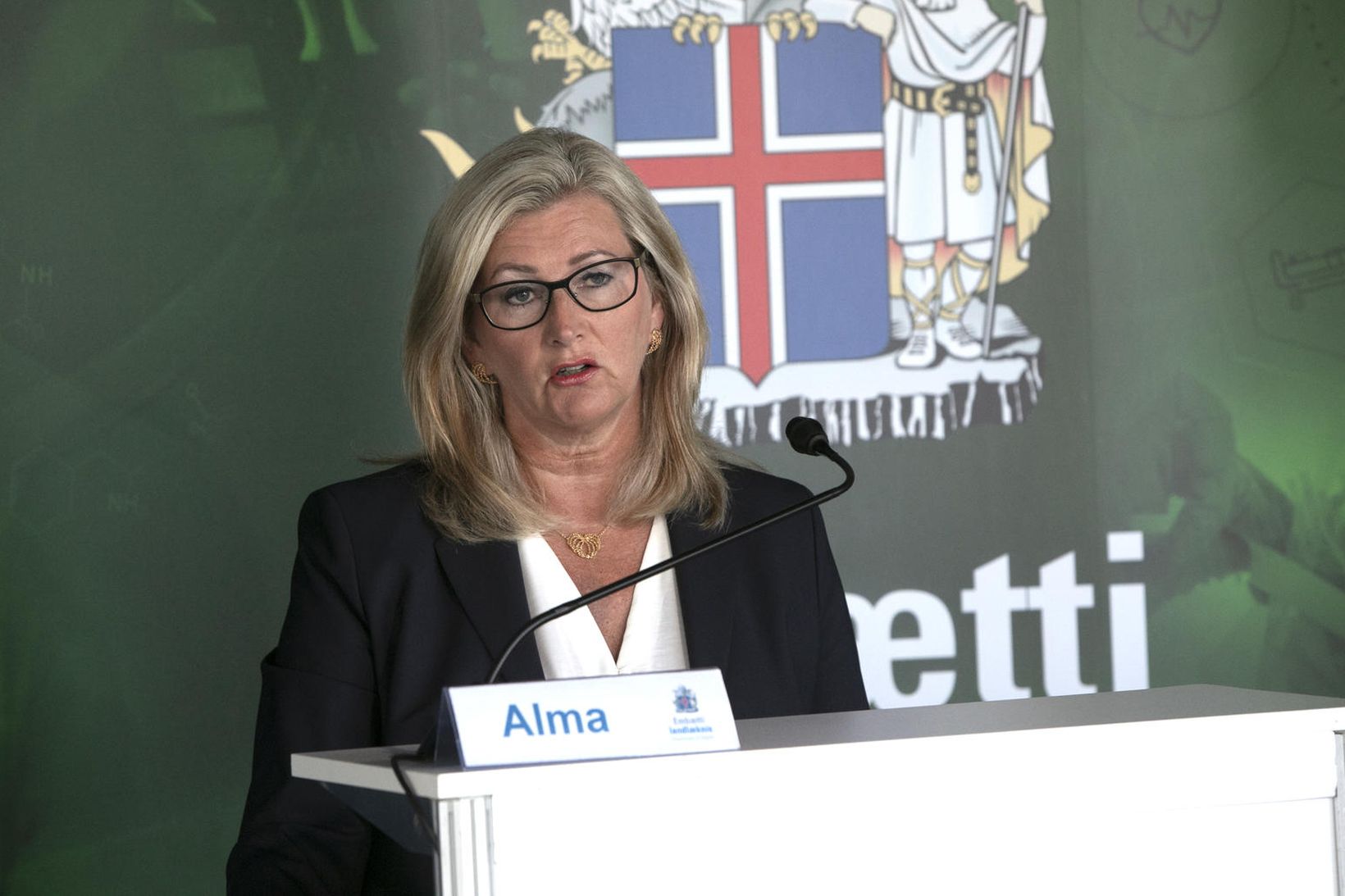 Alma Möller landllæknir á fundinum í dag.
