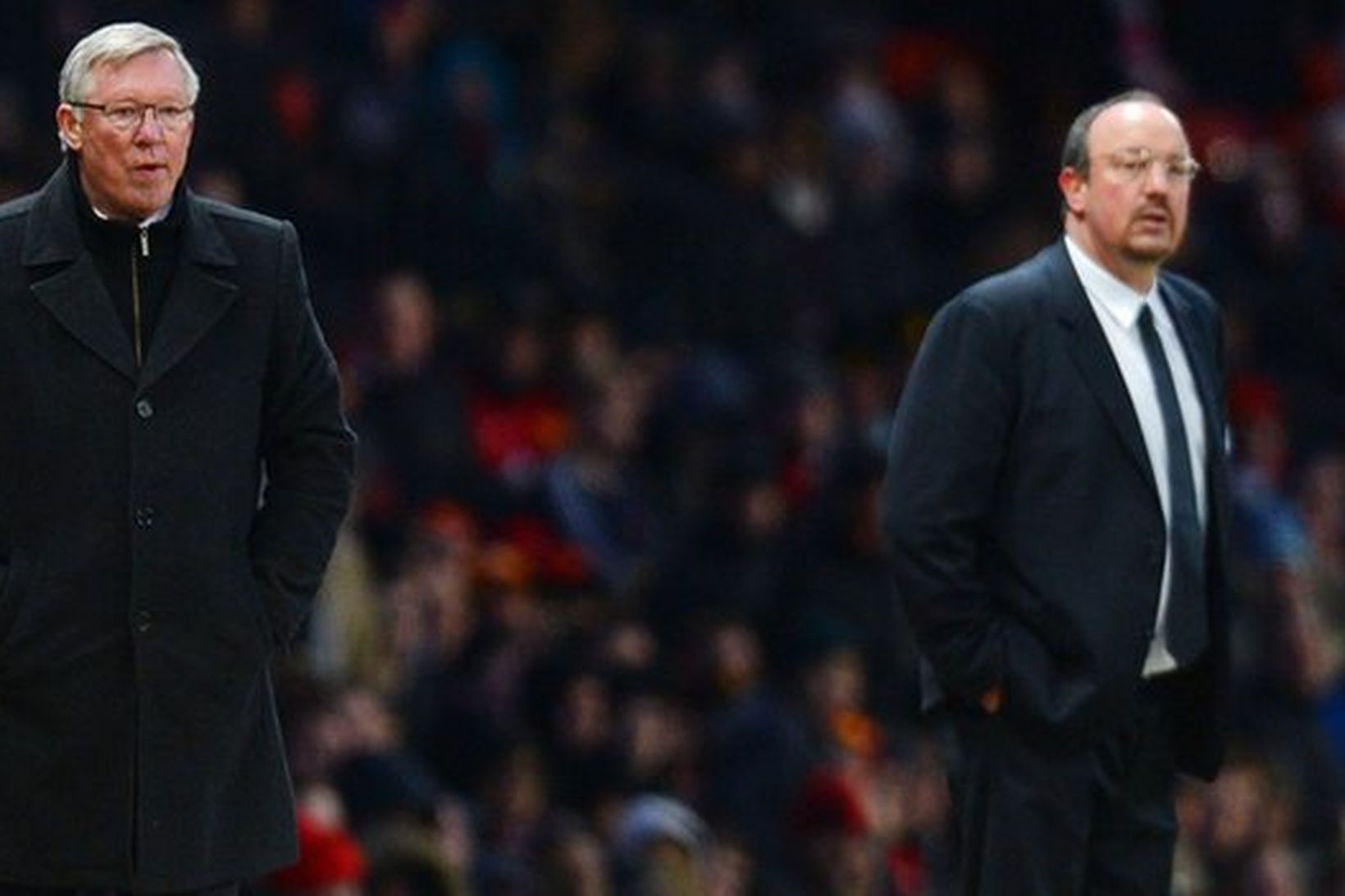 Rafael Benitez og Sir Alex Ferguson í leik Liverpool og …