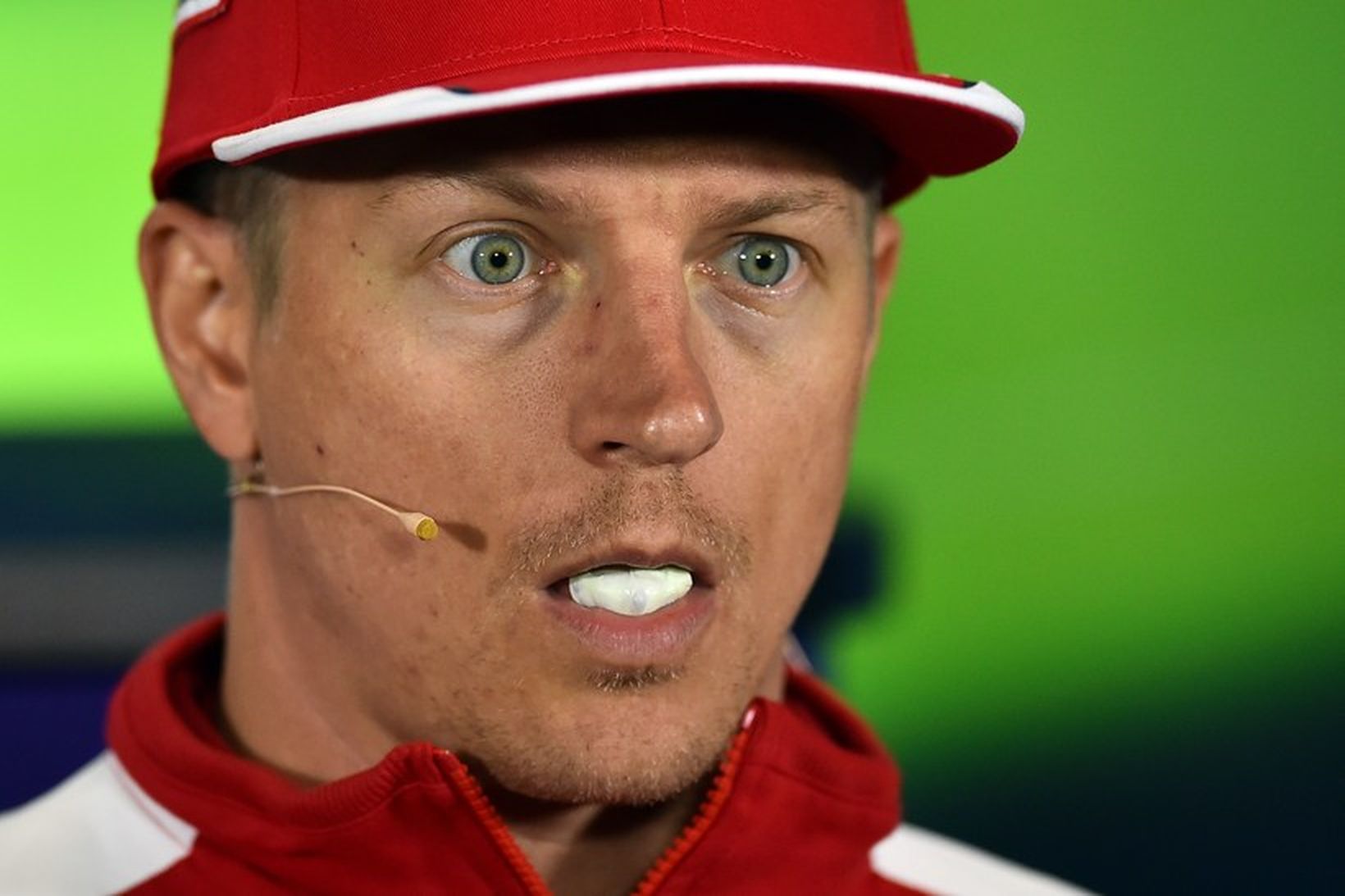 Kimi Räikkönen á blaðamannafundi í Silverstone í dag, en þar …