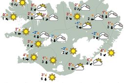 Veðurkort Veðurstofu Íslands klukkan 12 á hádegi.