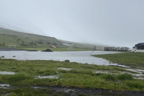 Frá úrhellinu á Ólafsfirði fyrr í dag.