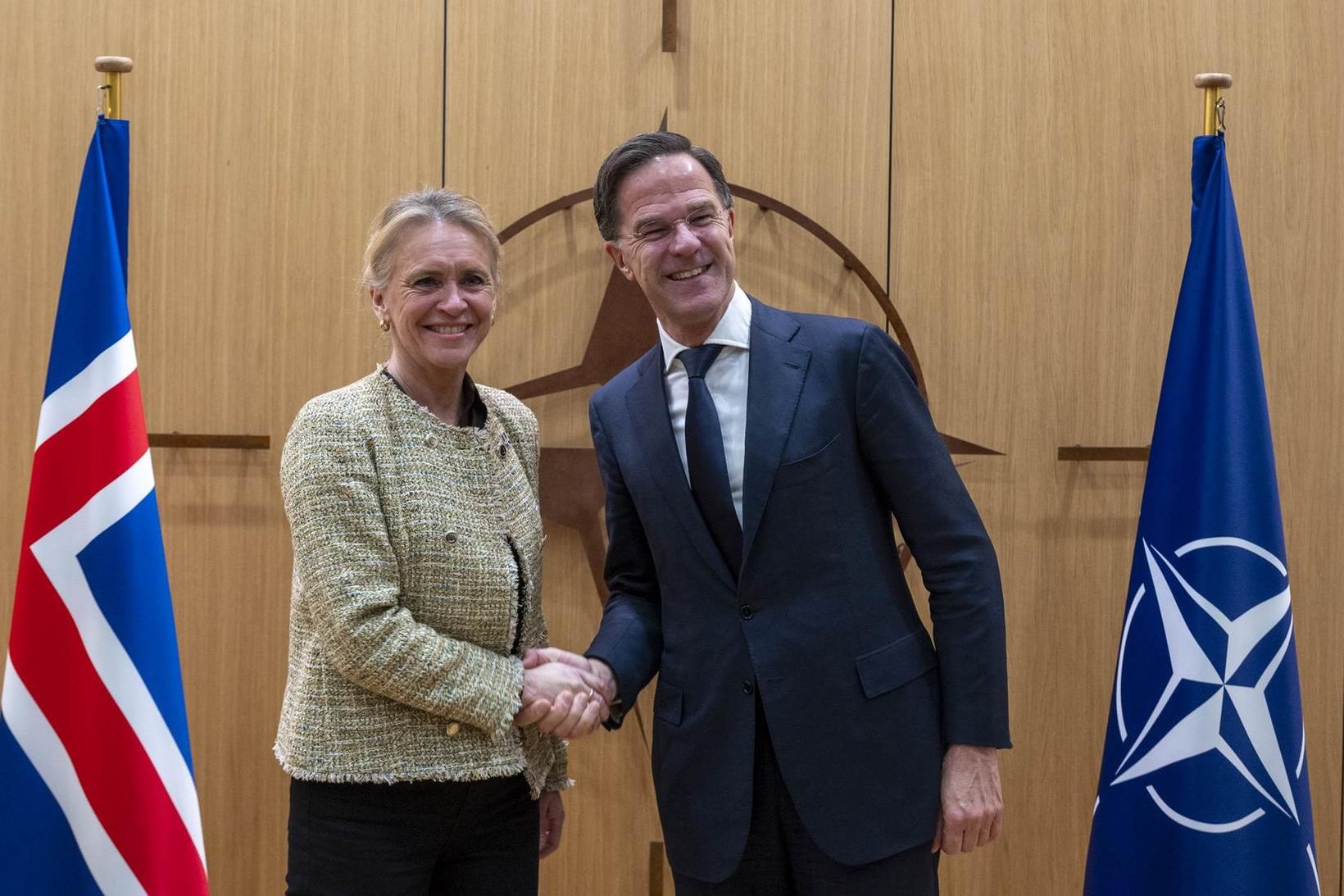 Þorgerður Katrín Gunnarsdóttir utanríkisráðherra og Mark Rutte, framkvæmdastjóri Atlantshafsbandalagsins, hittust …