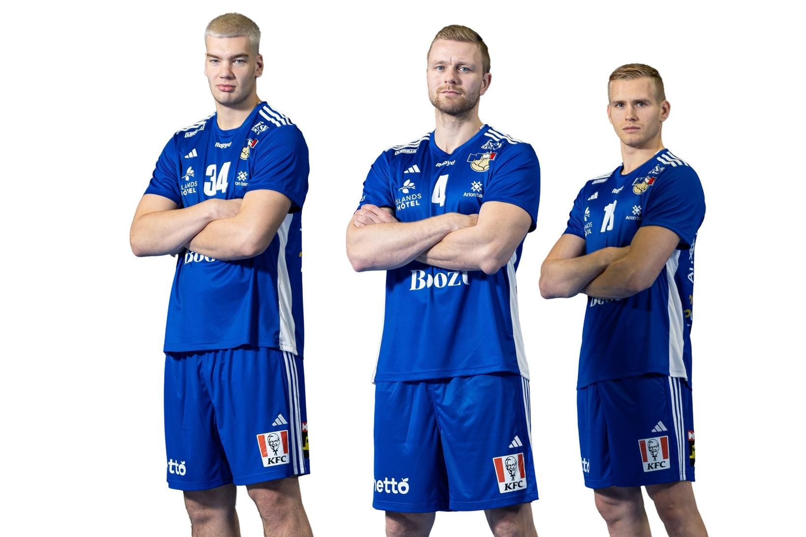 Þorsteinn Leó Gunnarsson, Aron Pálmarsson og Elliði Snær Viðarsson í …