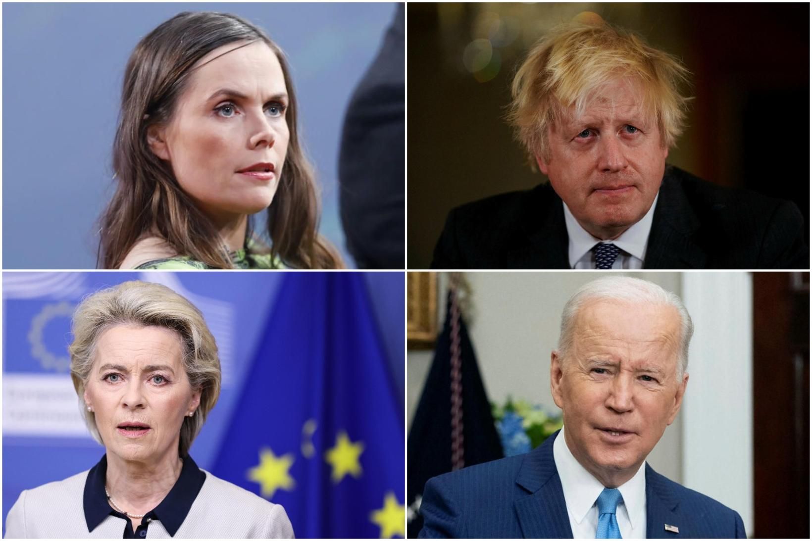 Katrín Jakobsdóttir, Boris Johnson, Ursula Von der Leyen og Joe …