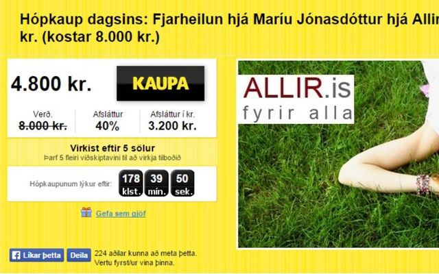 Þjónustan er auglýst með 40% afslætti á Hópkaupum.