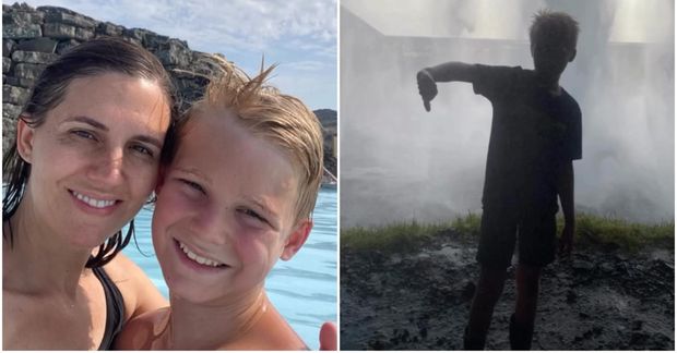 Ferðaáhrifavaldurinn Emily Hodge ásamt syni sínum í ferð um Ísland.