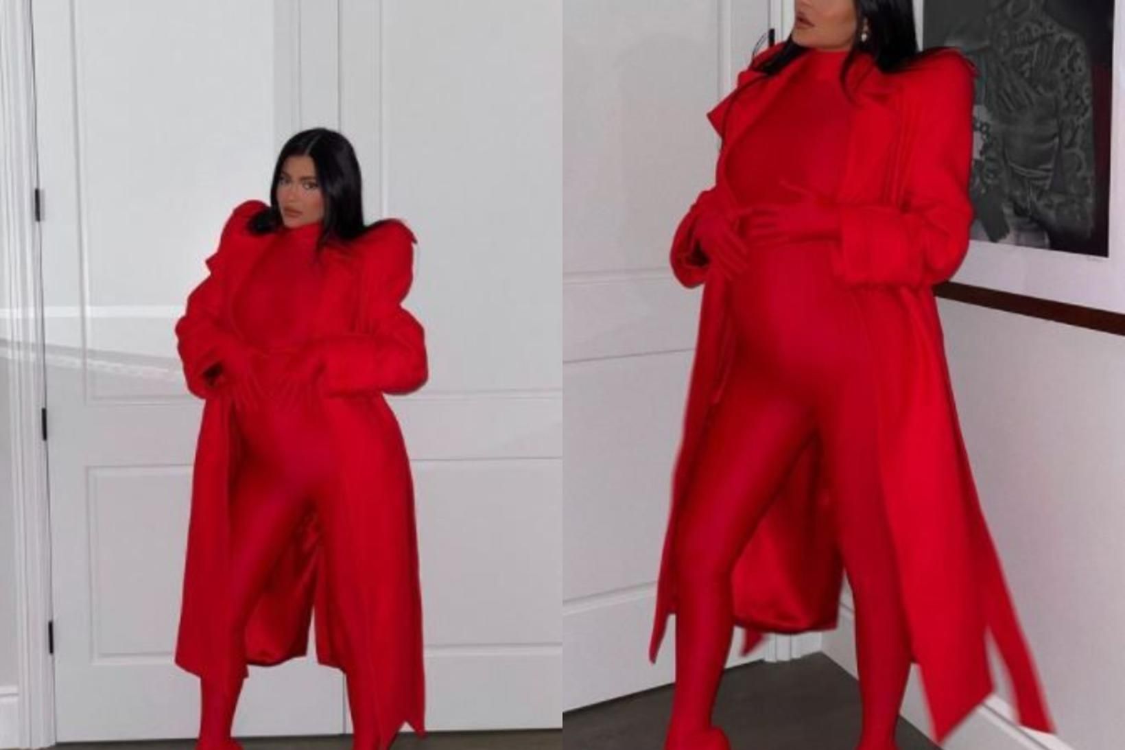 Kylie Jenner birti óléttumyndir af sér í rauða dressinu á …
