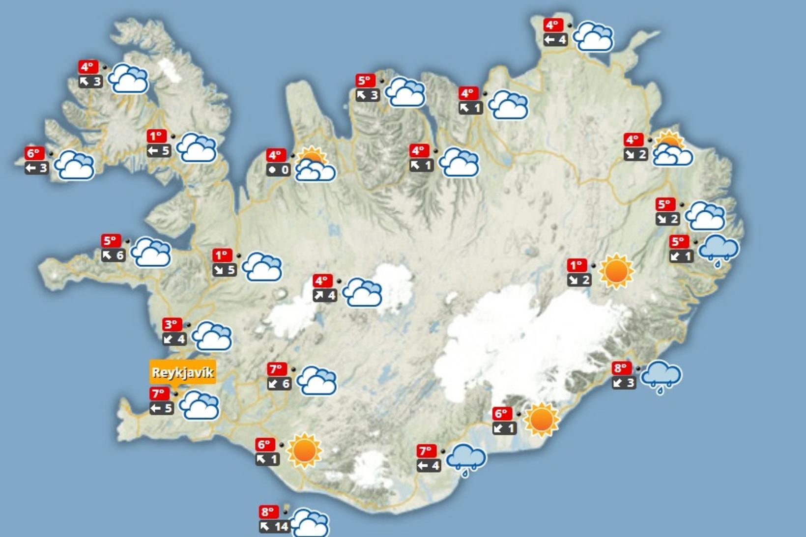 Spákortið í hádeginu í dag.