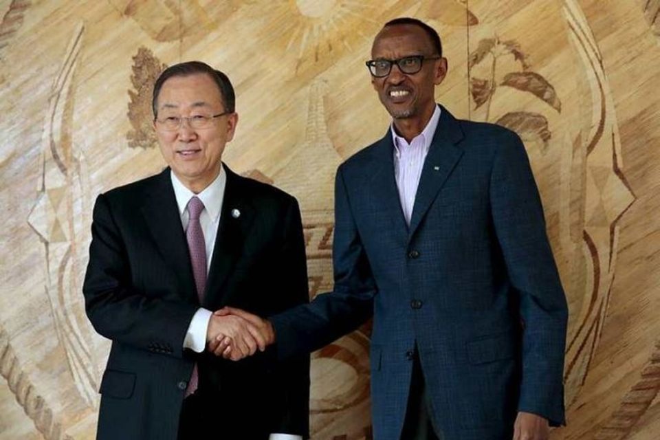 6. apríl 2014. Ban ki-Moon framkvæmdastjóri Sameinuðu þjóðanna átti fund með Paul Kagame forseta Rúanda …