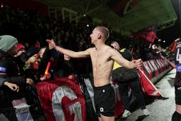 Helgi Guðjónsson fagnar markinu sínu í leiknum.