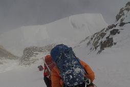 Hinn svokallaði „flöskuháls“ á K2, 290 metra hár ísveggur.