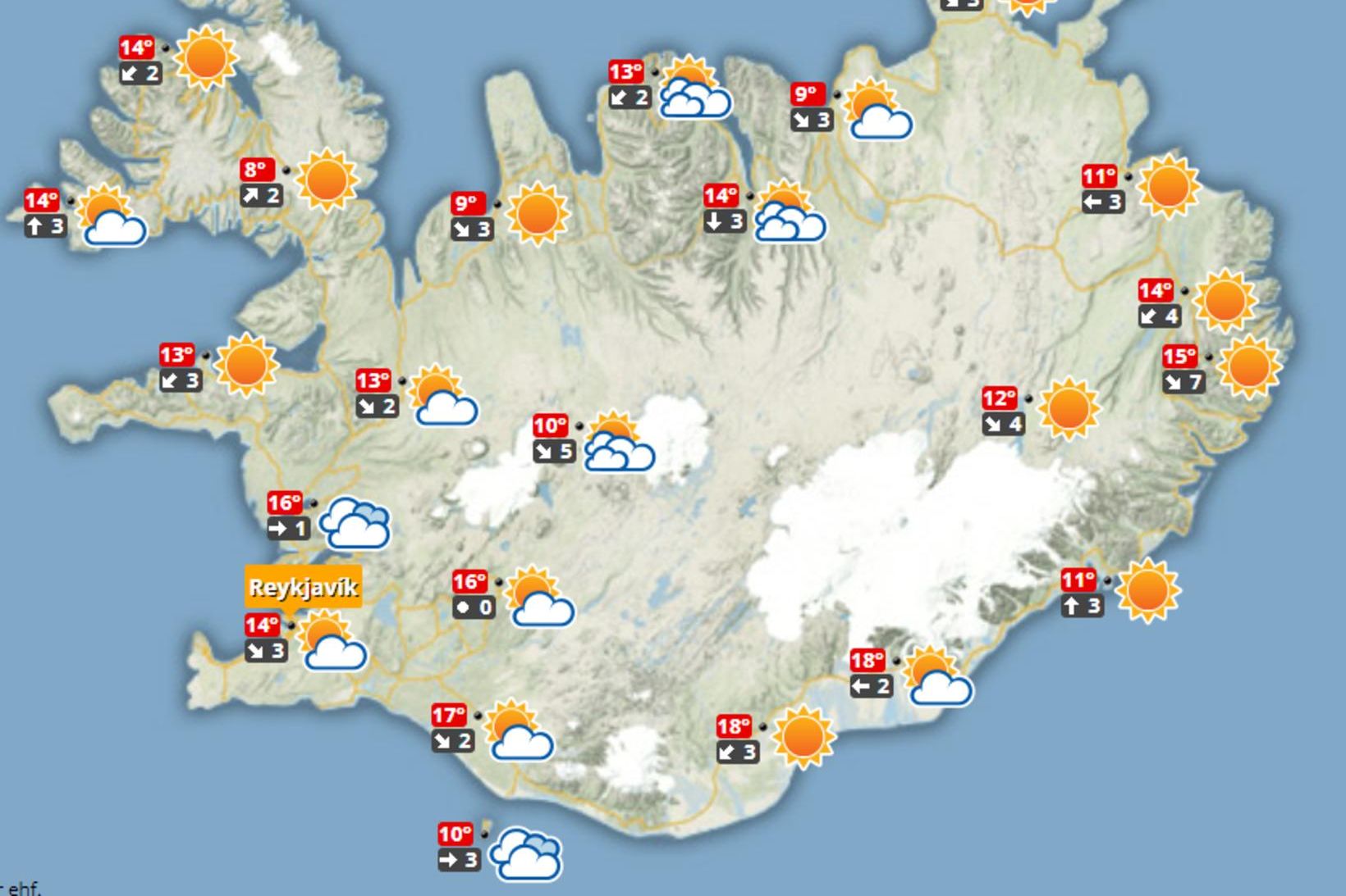 Blíðviðri verður um allt land í dag.