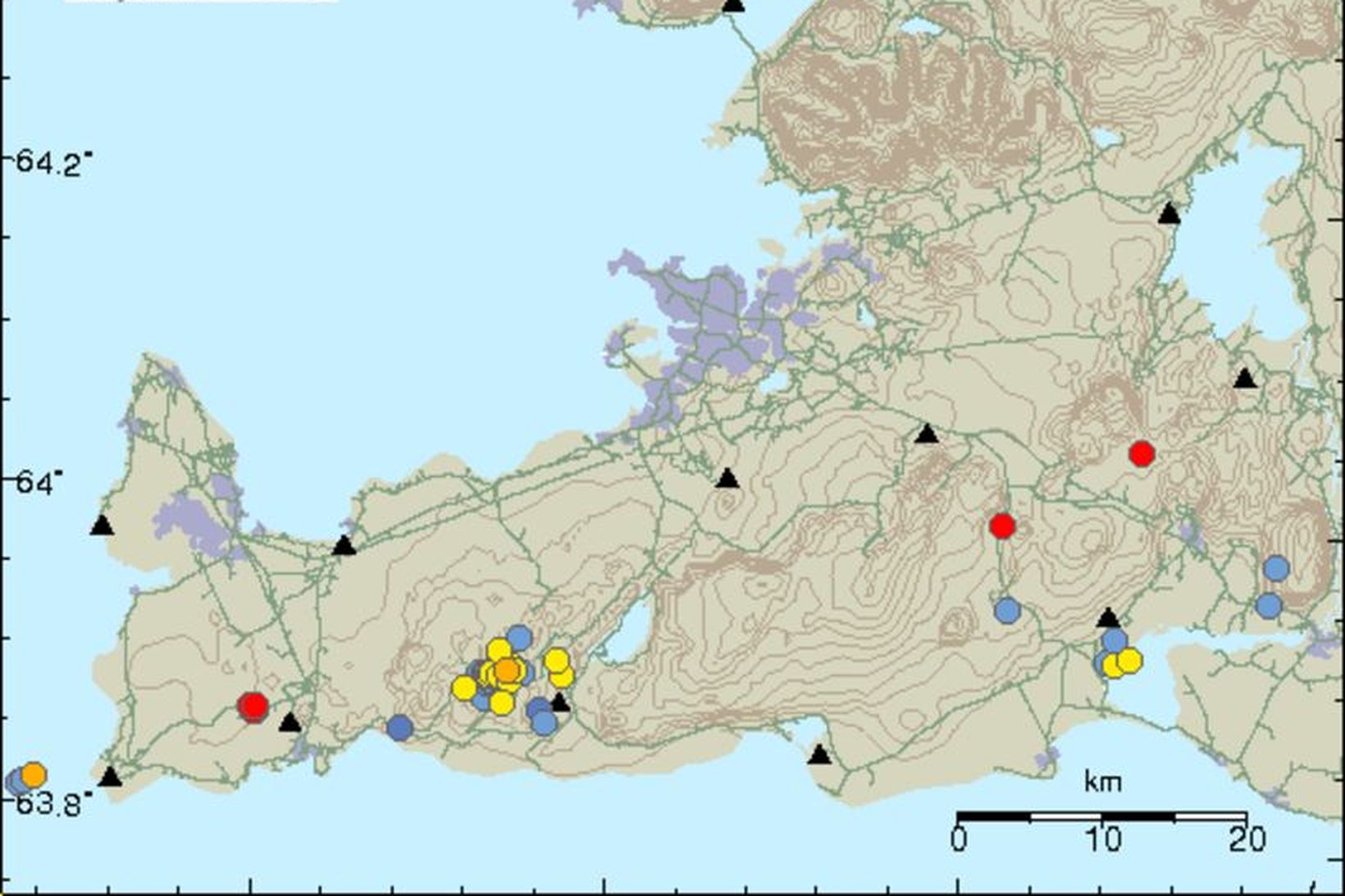 Skjálftinn varð norðvestur af Grindavík í morgun.