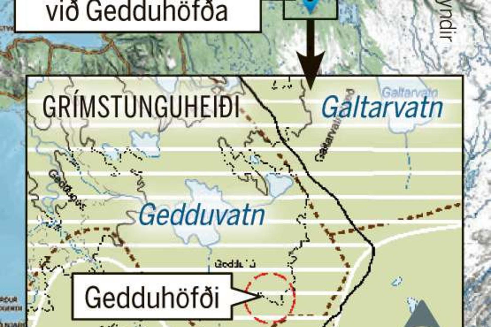 Fyrirhugaður gangnamannaskáli við Gedduhöfða.