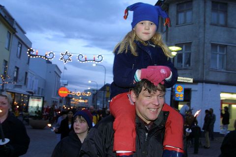 Christmas lights in central Reykjavik.