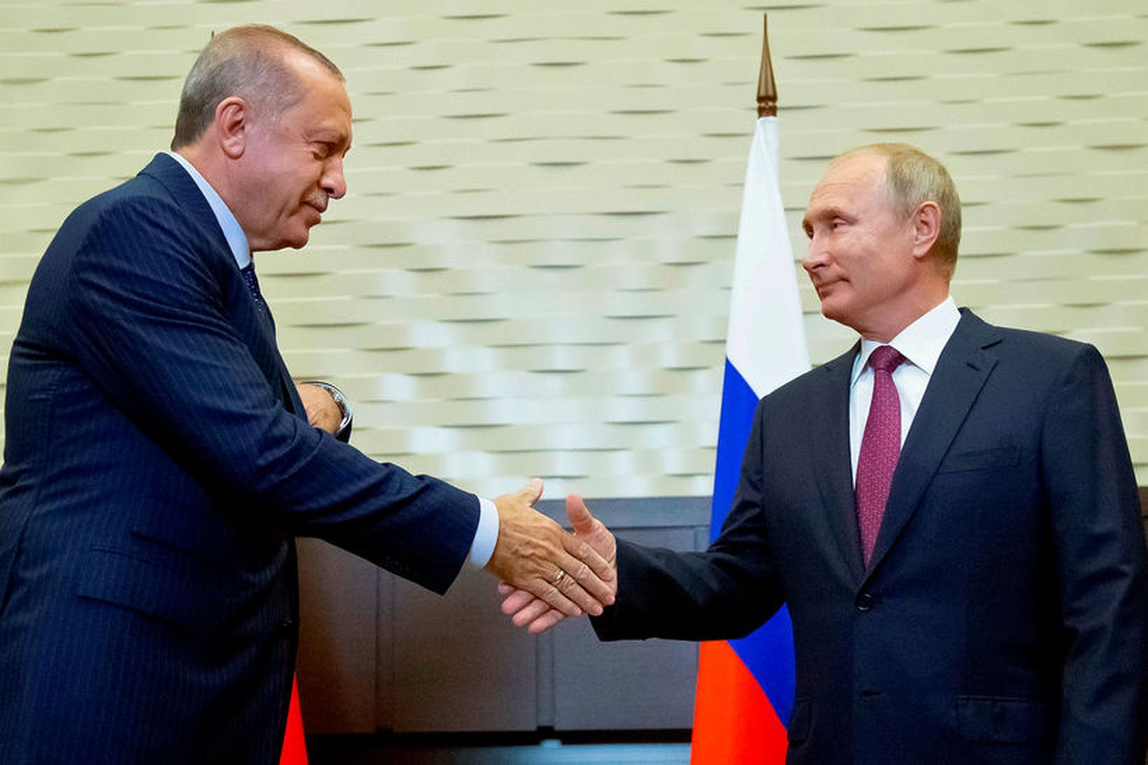 Vladimir Putin og Recep Tayyip Erdogan á fundinum í dag.
