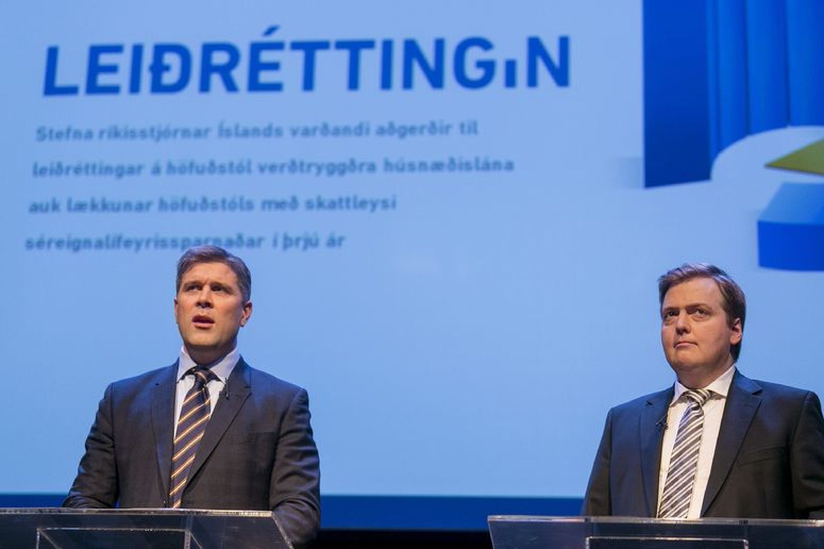 Bjarni Benediktsson og Sigmundur Davíð Gunnlaugsson á kynningarfundi um leiðréttinguna.