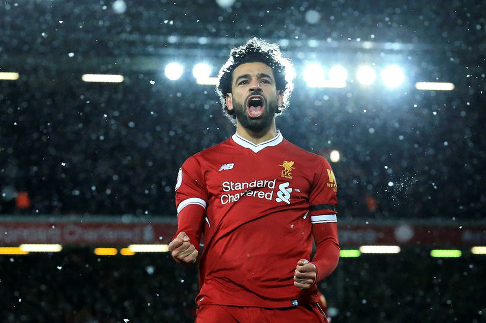 Mohamed Salah fagnar einu af mörkum sínum í gær.