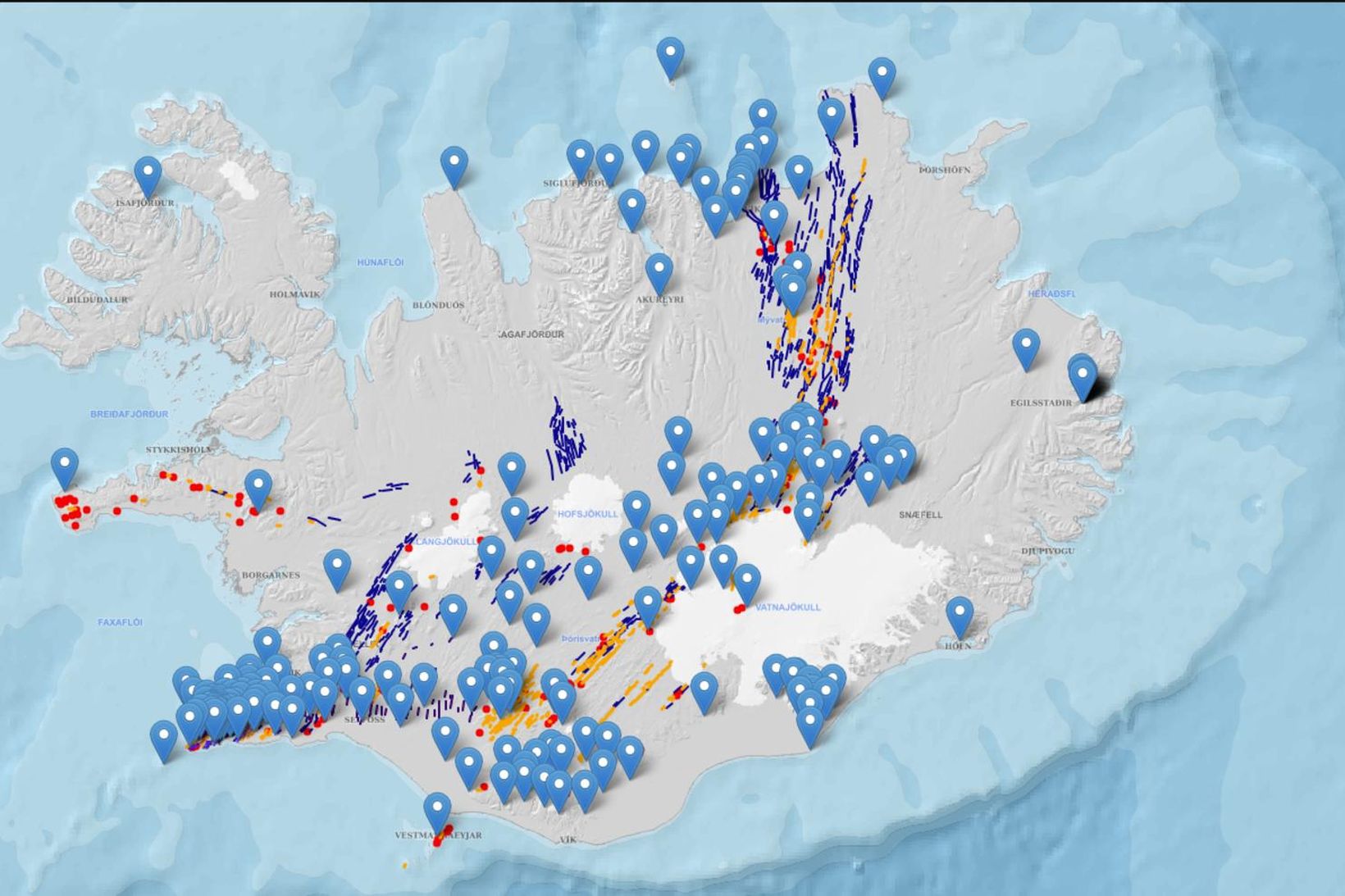 Yfirlitsmynd af GPS-mælakerfinu sem mælir til að mynda landris og …