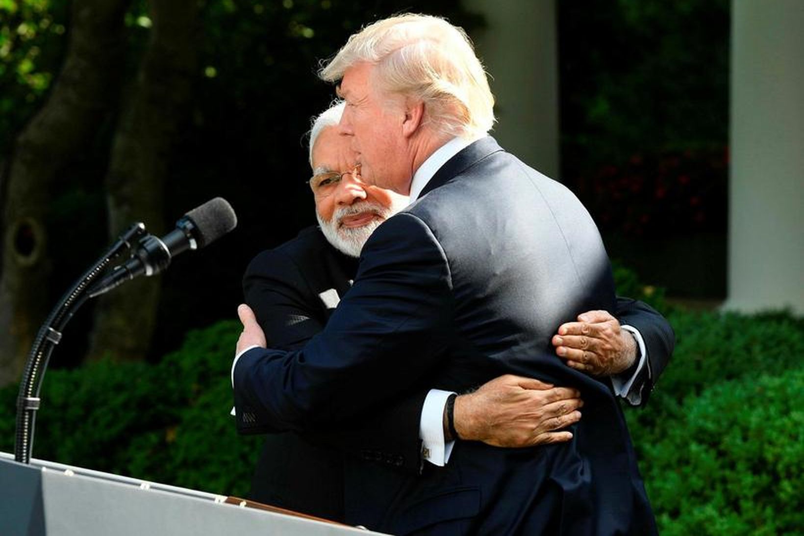 Donald Trump, forseti Bandaríkjanna, og Narendra Modi, forsætisráðherra Indlands, eru …