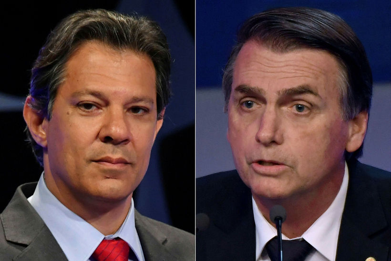 Brasilísku forsetaframbjóðendurnir, Fernando Haddad (t.v.) og Jair Bolsonaro (t.h.).