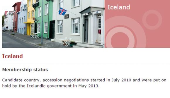 Ísland enn á lista yfir umsóknarríki