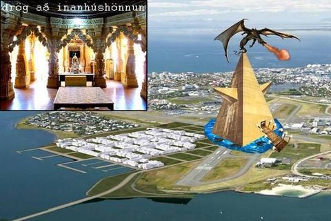 Several ideas have been aired about a Zuist temple in Reykjavik, including this golden pyramid in Vatnsmýri.