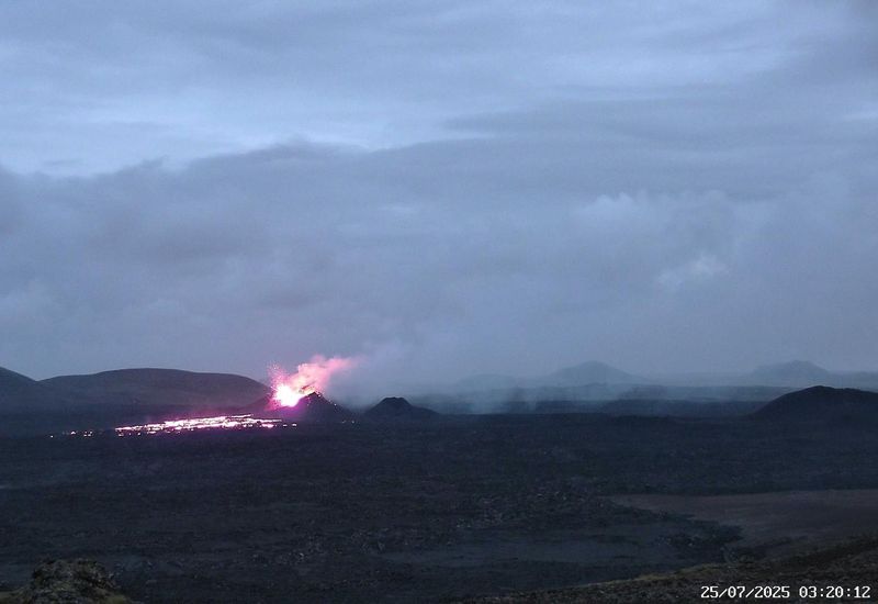 The photo is from the Icelandic Meteorological Office's webcam at the eruption site around 3 a.m.