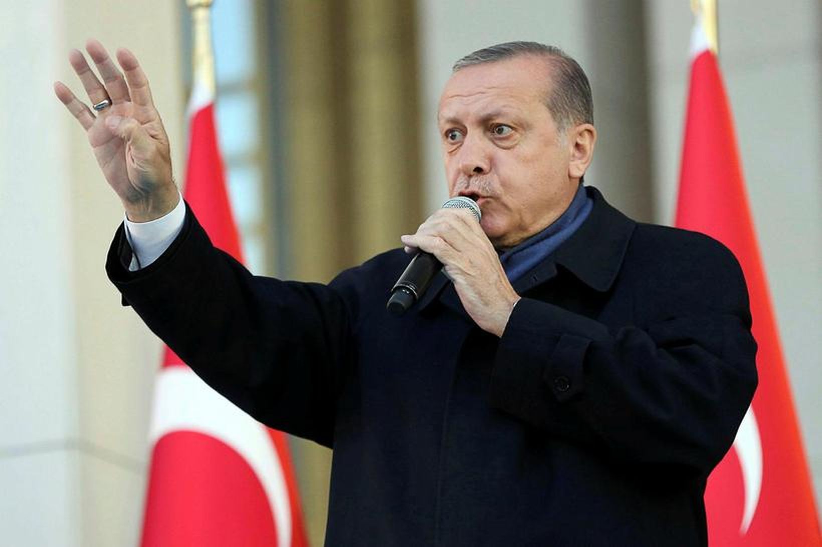 Erdogan ræðir við stuðningsmenn sína í Ankara.