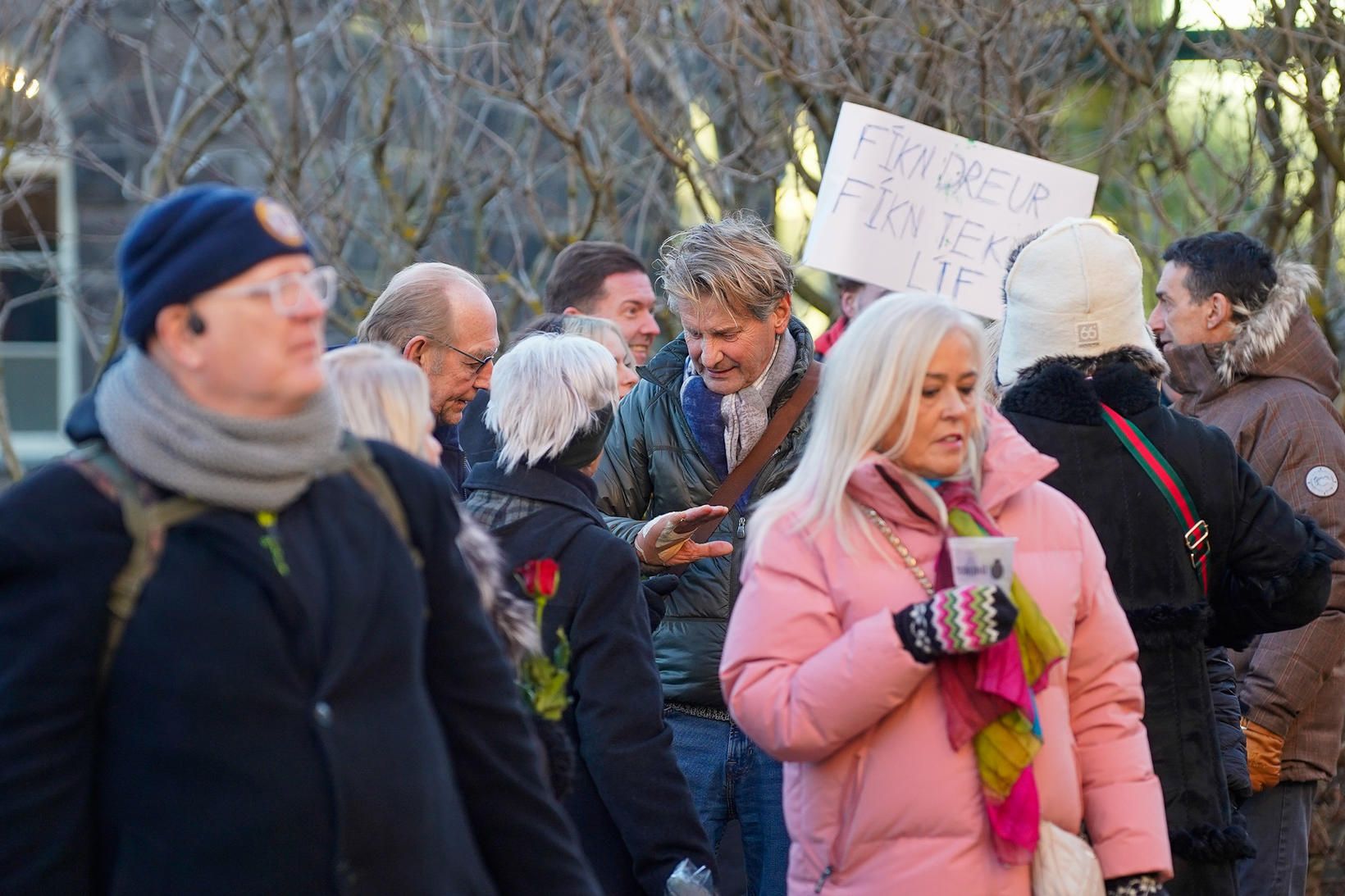 Frá mótmælum Sam­taka aðstand­enda og fíkni­sjúkra á Aust­ur­velli um helgina.