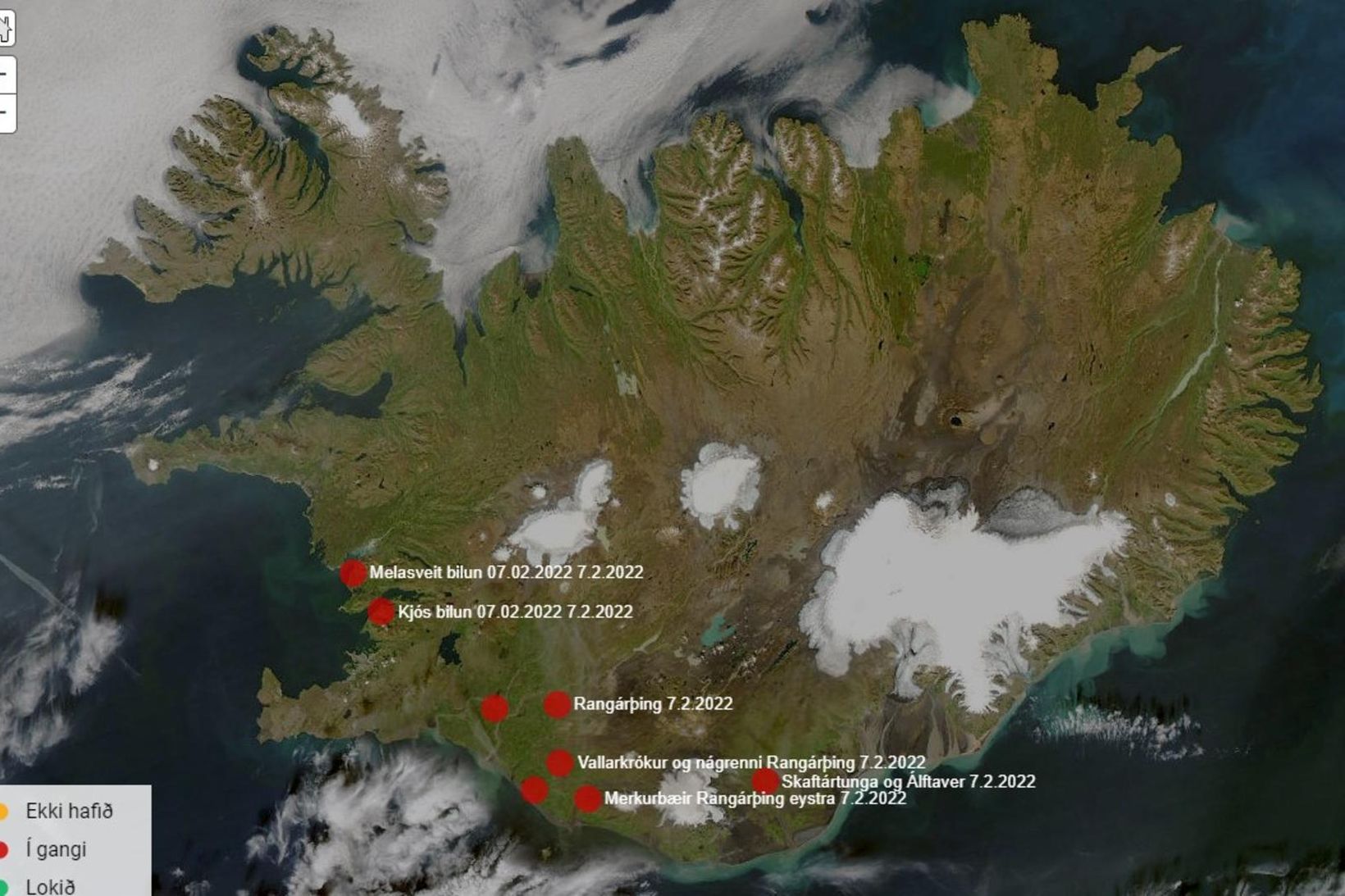 Víða eru truflanir og rafmagnslaust í kerfum Rarik.