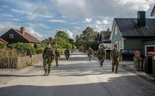 Sænskir hermenn á eyjunni Gotland í Eystrasalti.