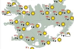 Kort Veðurstofu Íslands klukkan 12 á sunnudaginn.