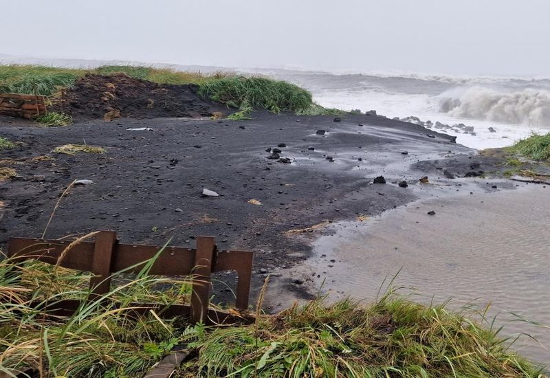 Damage has occurred to the seawall.