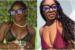 Simone Biles er stödd í fríi í Belís. Myndinni t.v. deildi hún í gærdag en …
