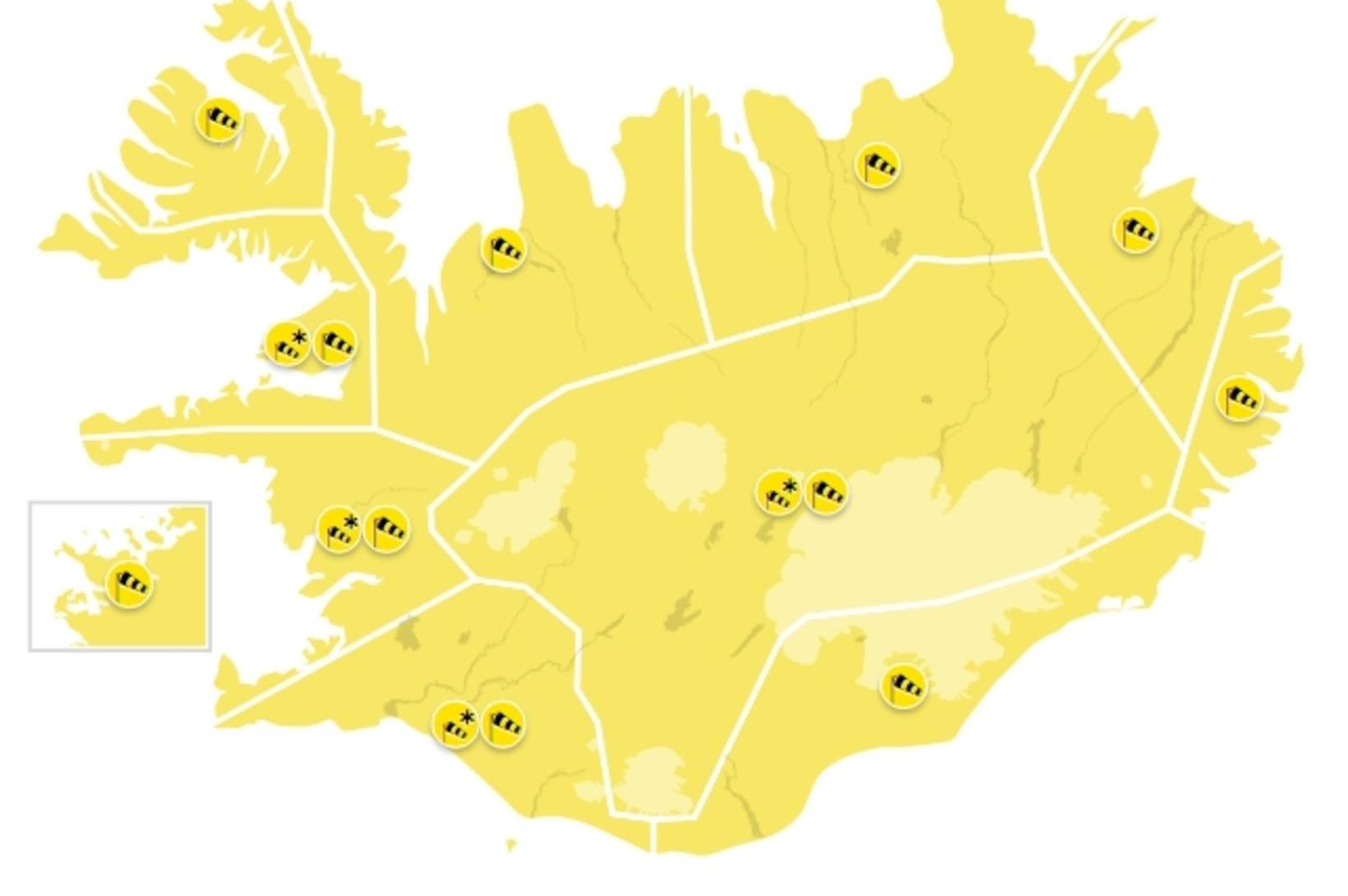 Gul viðvörun um allt land alla helgina