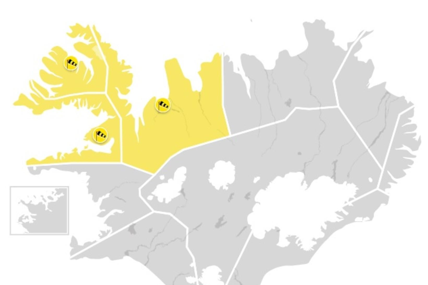 Gular viðvaranir verða á landinu í dag.