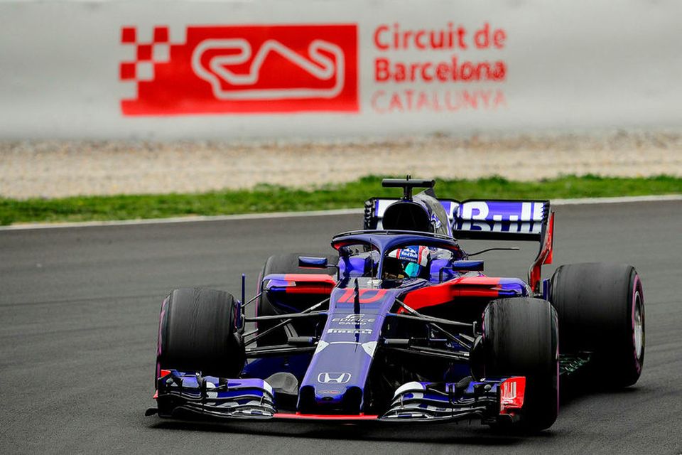 Frakkinn Pierre Gasly á Toro Rosso í Barcelona í dag en hann átti þriðja besta …