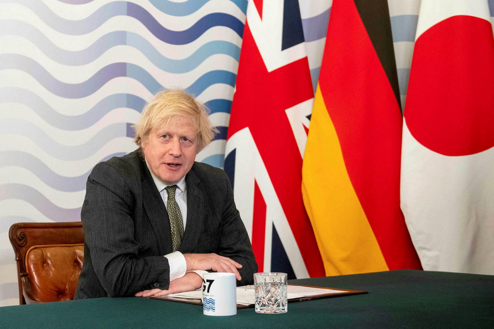 Boris Johnson, forsætisráðherra Bretlands, á rafrænum fundi G7-ríkjanna um helgina.