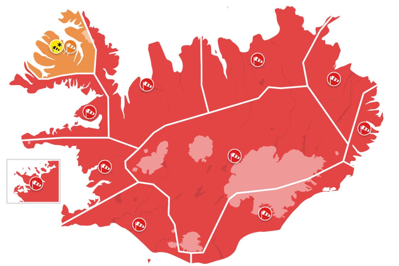 Rauðar viðvaranir hafa verið gefnar út fyrir meirihluta landsins.